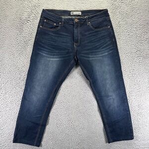 Royal Blue Jeans Men 38x28 Blue Cotton Denim Straight Leg Faded Workwear Stretch